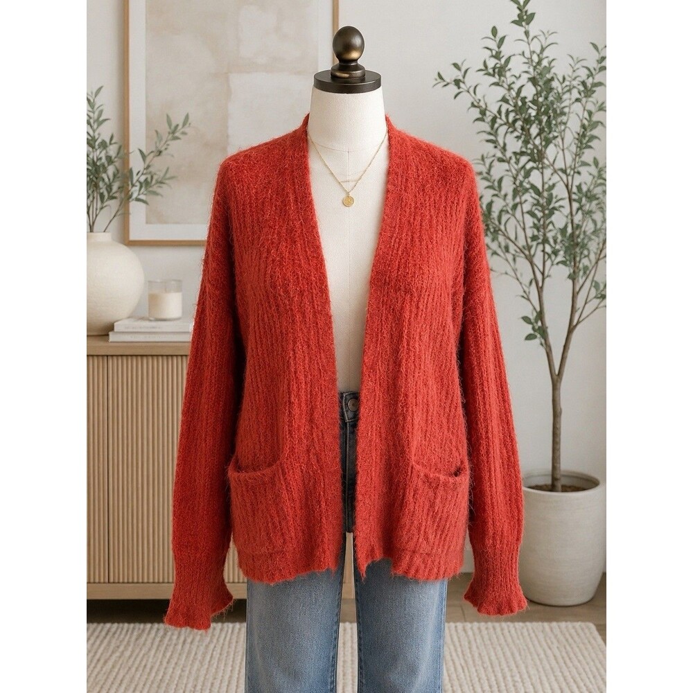 Free People Womens Red Alpaca Nylon Knit Open Front *Shrinkage* Fits XS